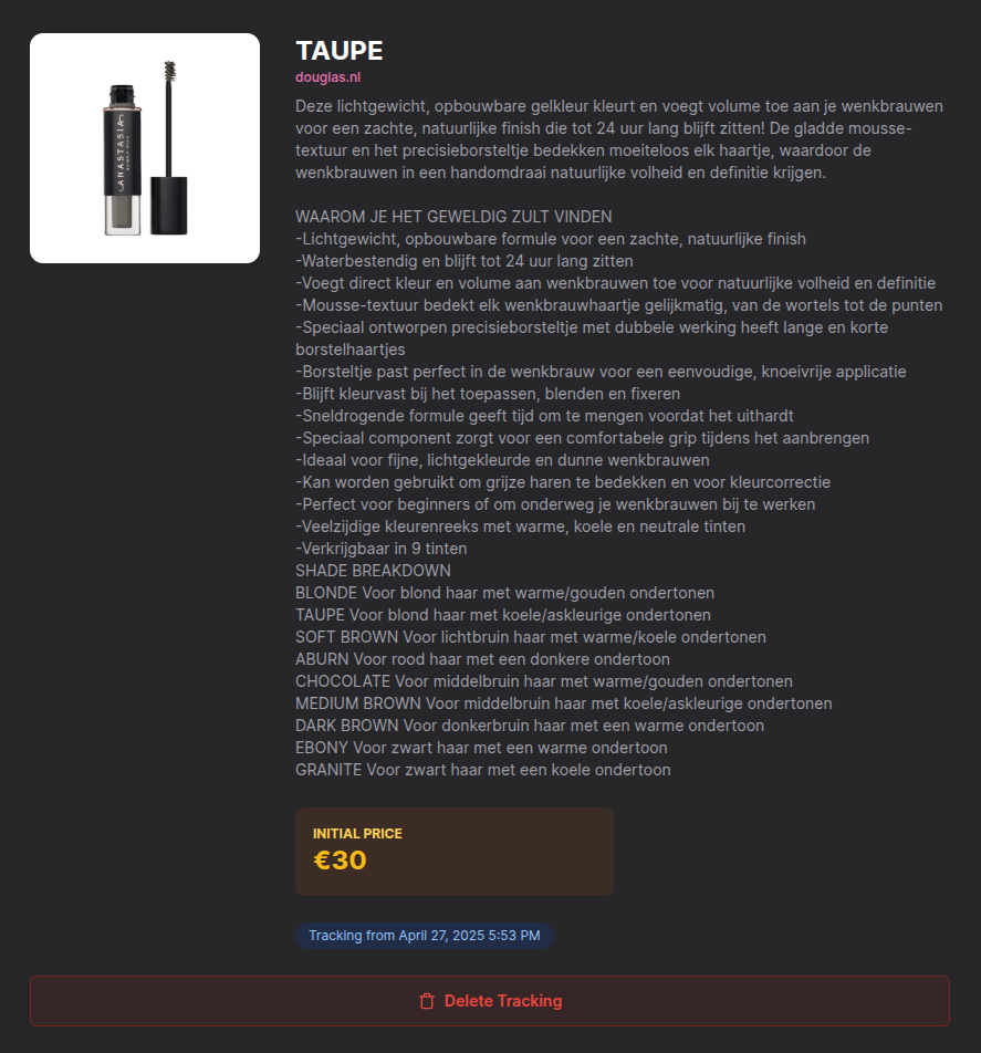Product added to tracking